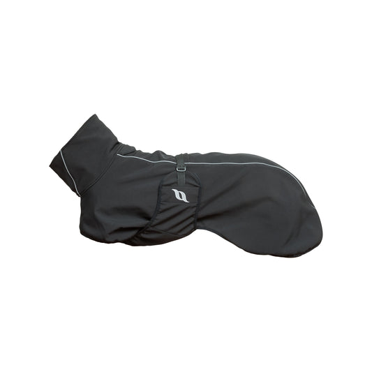 black dog jacket with reflective detail