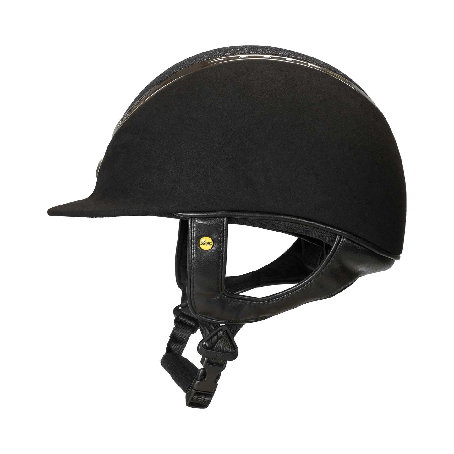side view: black riding helmet with sparkle