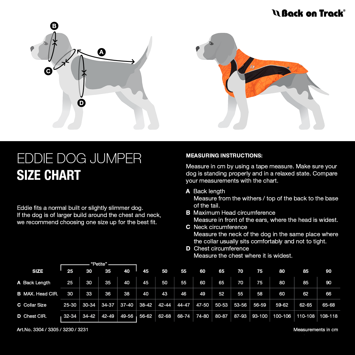 orange reflective dog jumper size chart