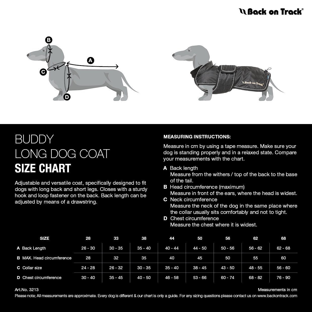 size chart for buddy dog jacket