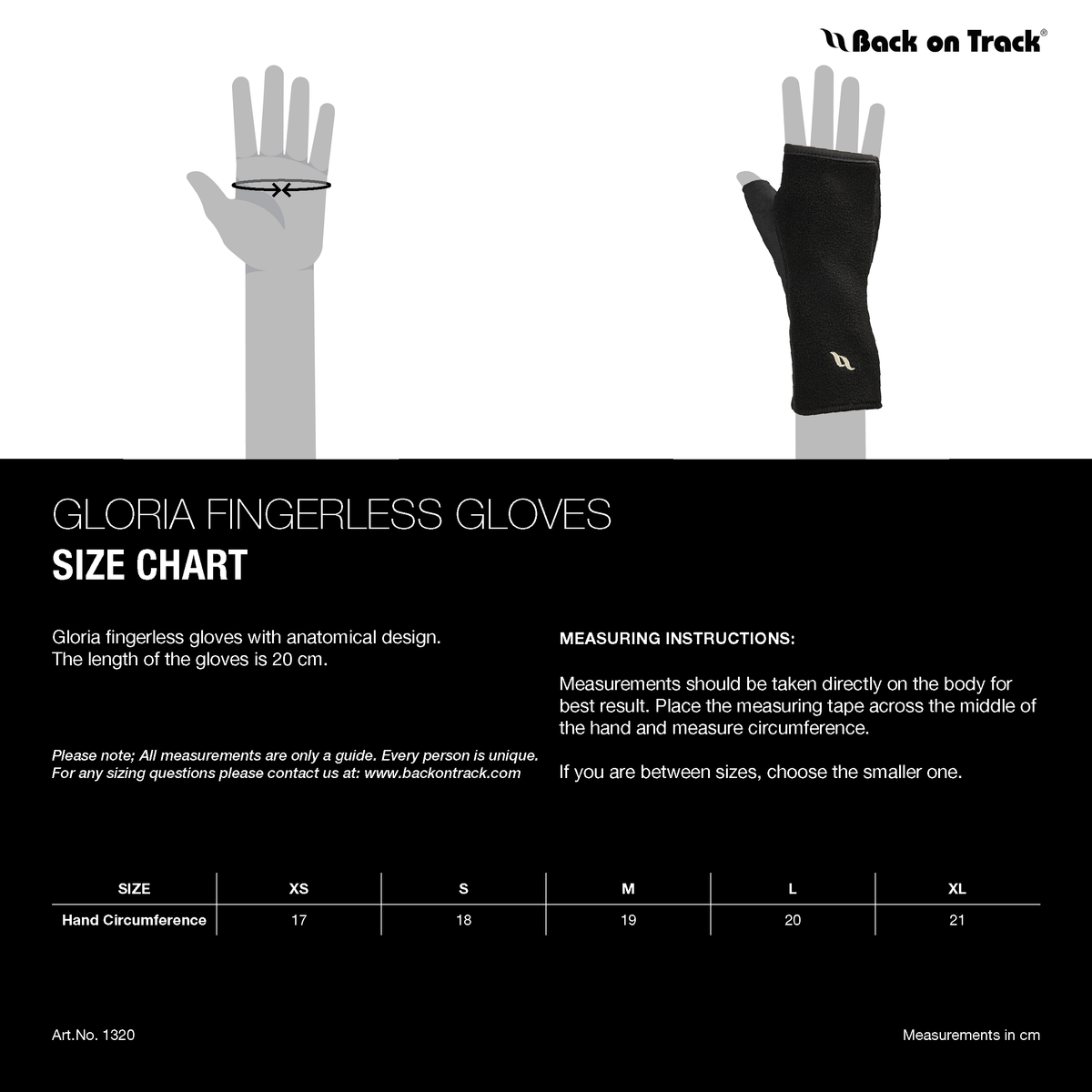 size chart for gloria hald gloves