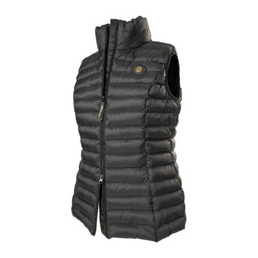 black puffy vest , front / size angle