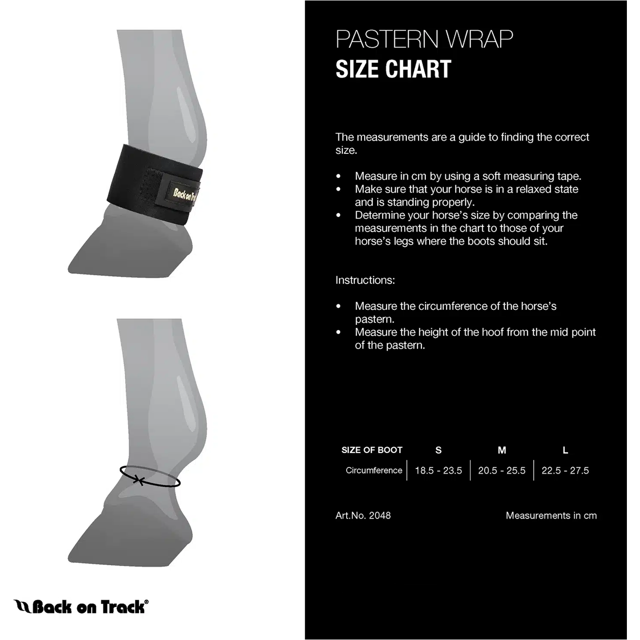 size guide for pastern wraps