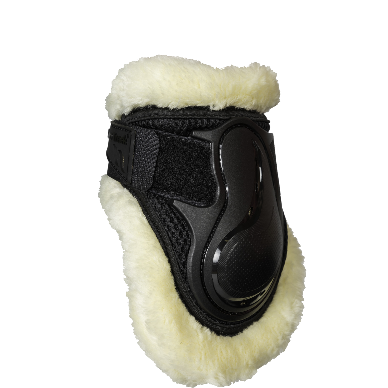 side view of black fur lined fetlock boot 