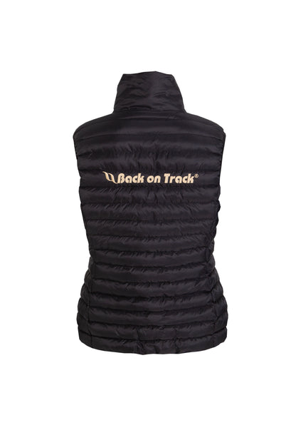 black puffy vest , from back