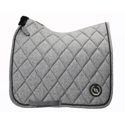 grey quilted dressage saddle pad with logo