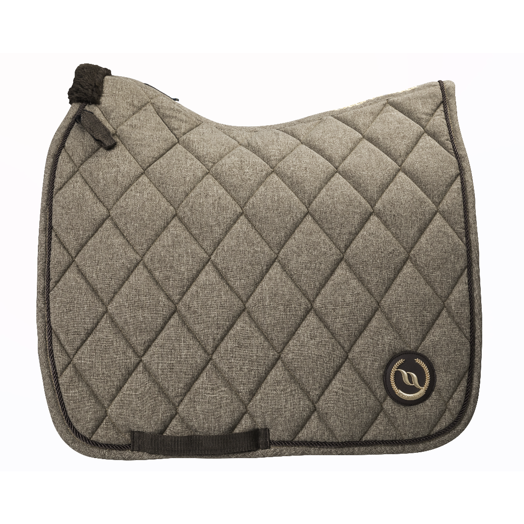 brown quilted dressage saddle pad with logo