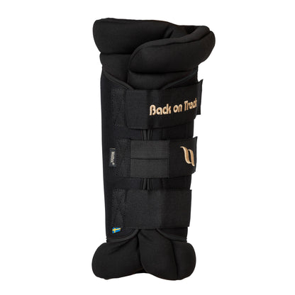 A black hock support brace with padded top and bottom sections, shown against a plain white background.
