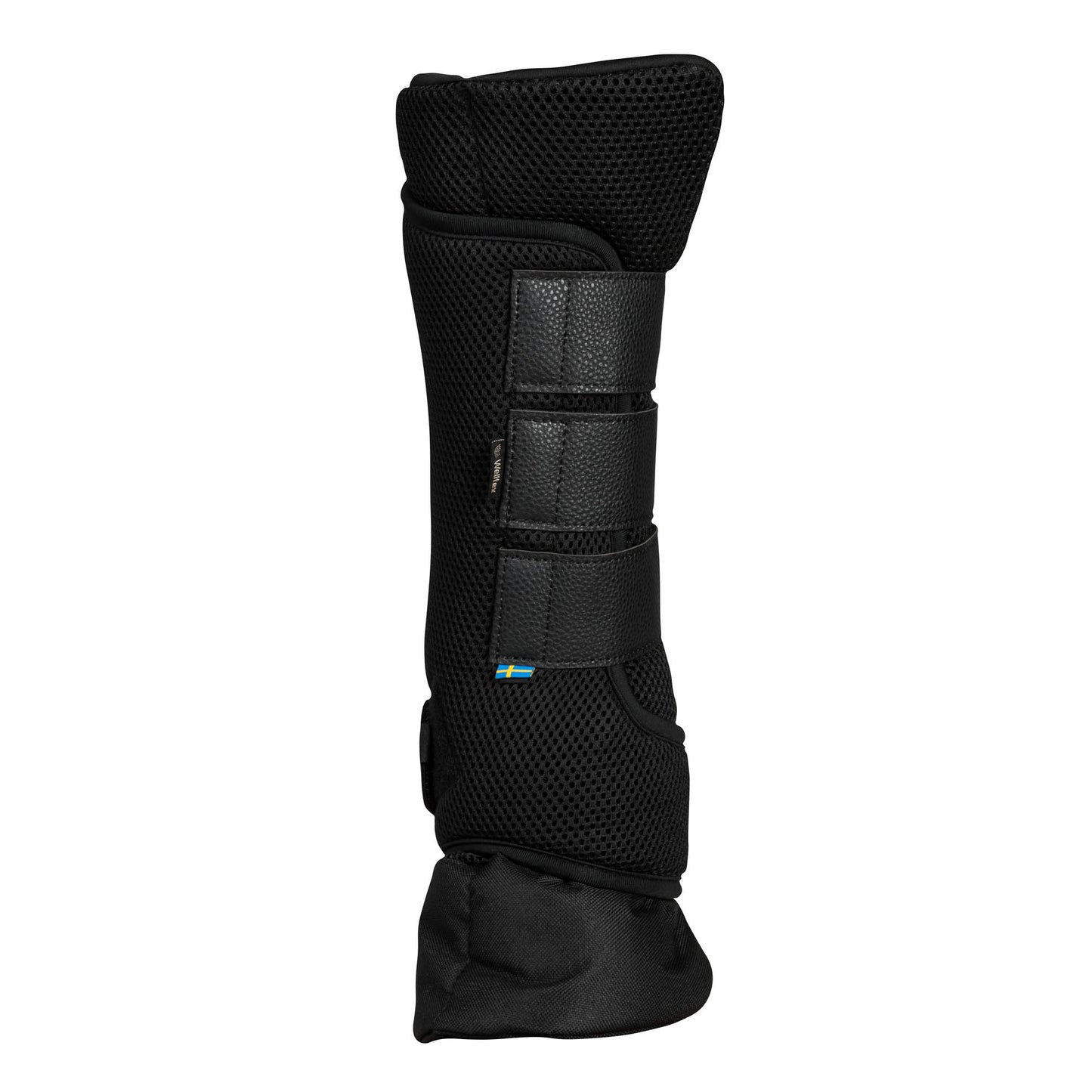 Black protective horse leg guard on a white background