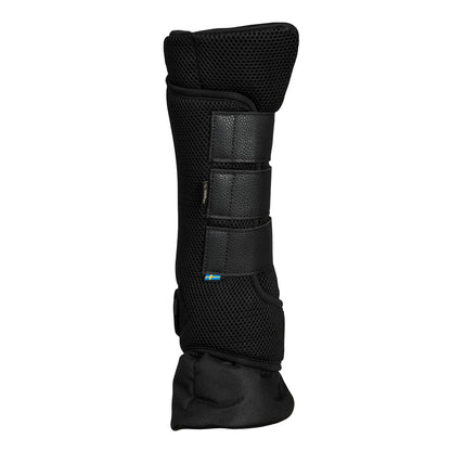 Black protective horse leg guard on a white background