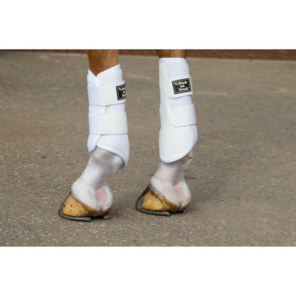 white brushing (splint) boots on a horse