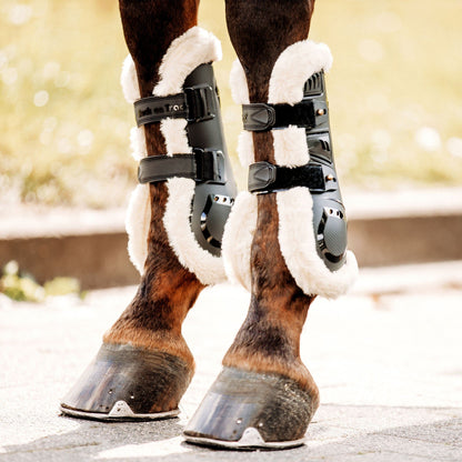 airflow tendon boot black fur lined on a horse