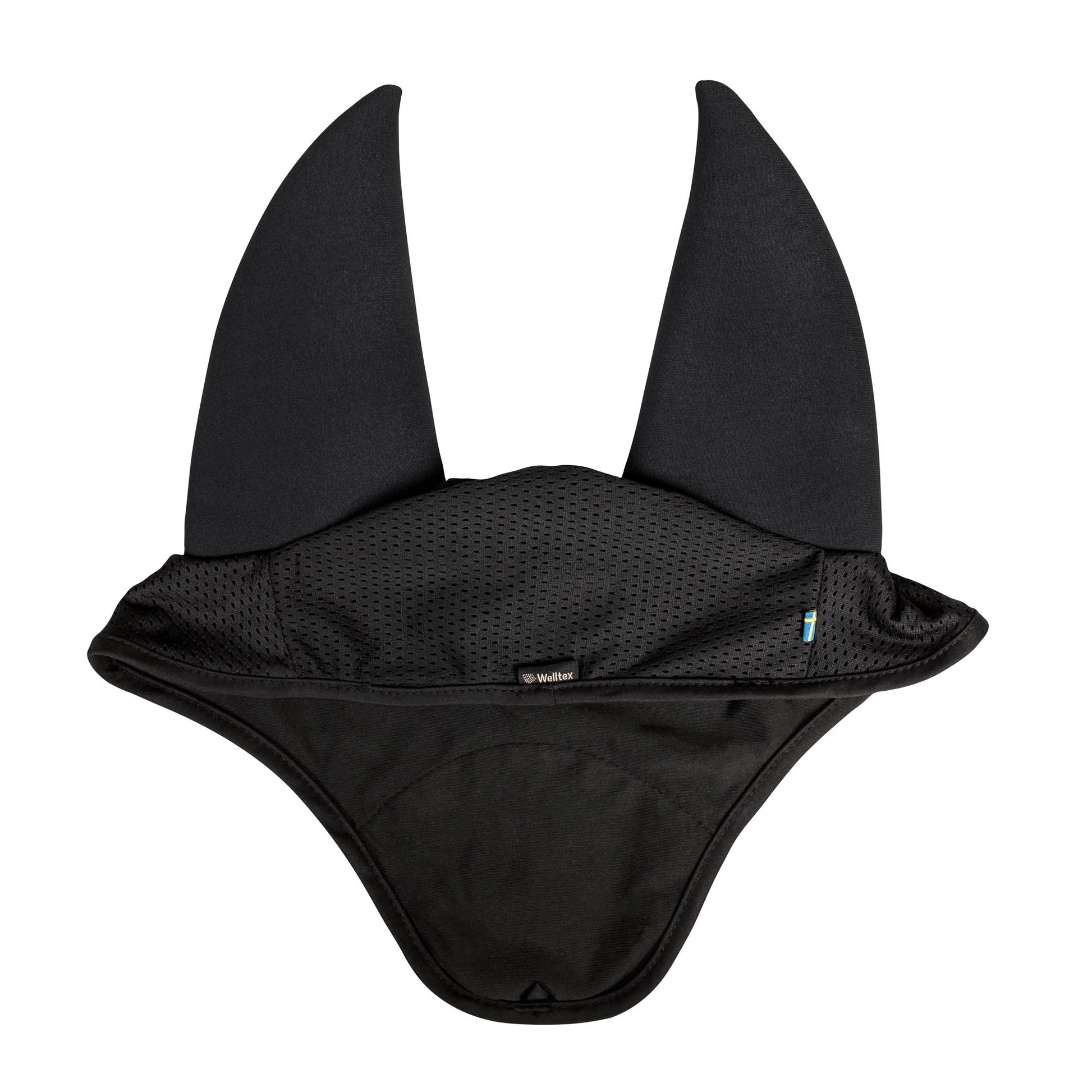 BLACK BONNET WITH SOUND ABSORBING EARS, BLACK bot LOGO EMBROIDED ON FRONT