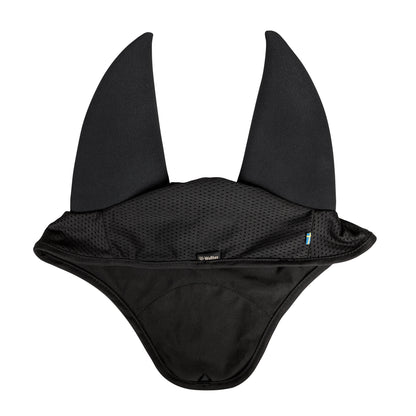 BLACK BONNET WITH SOUND ABSORBING EARS, BLACK bot LOGO EMBROIDED ON FRONT