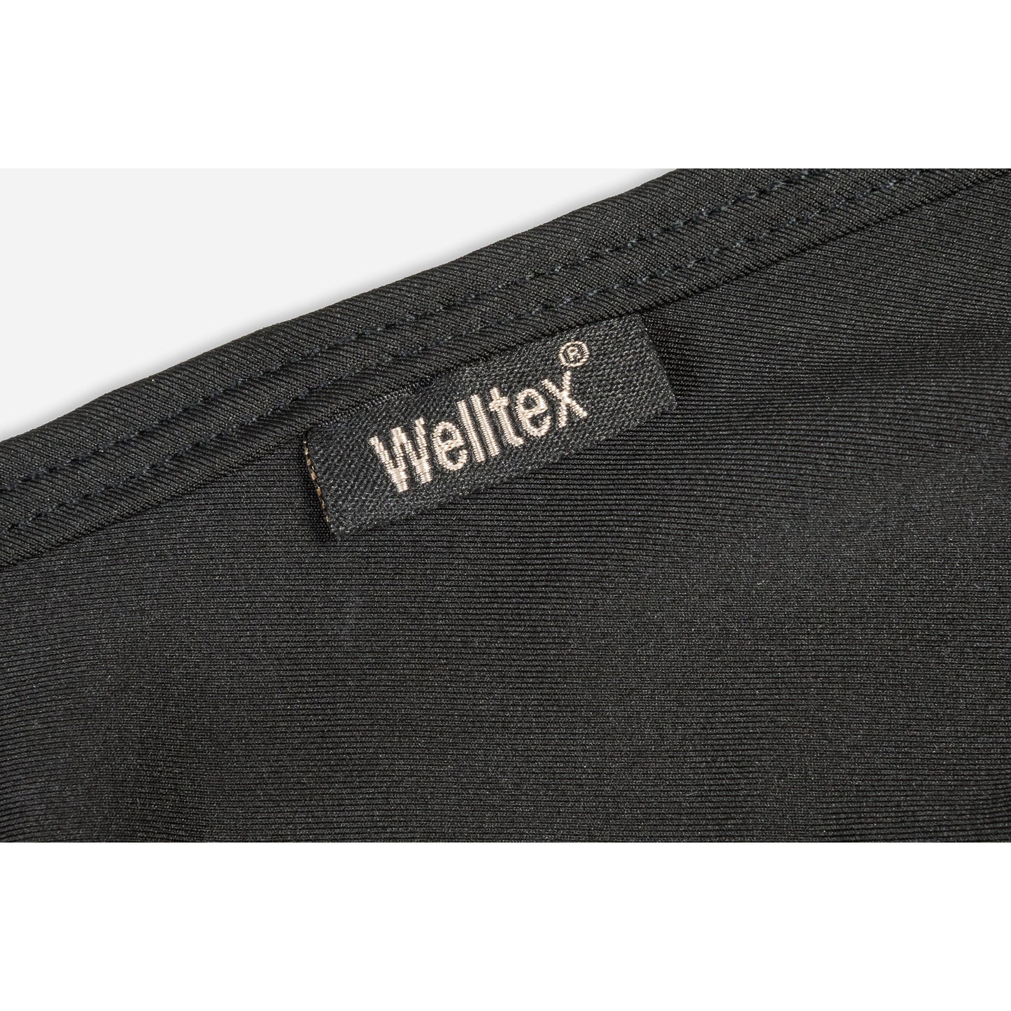 black soothing hood with ears for a horse, detail on welltex tag