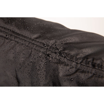 close up black weatherproof dog jacket