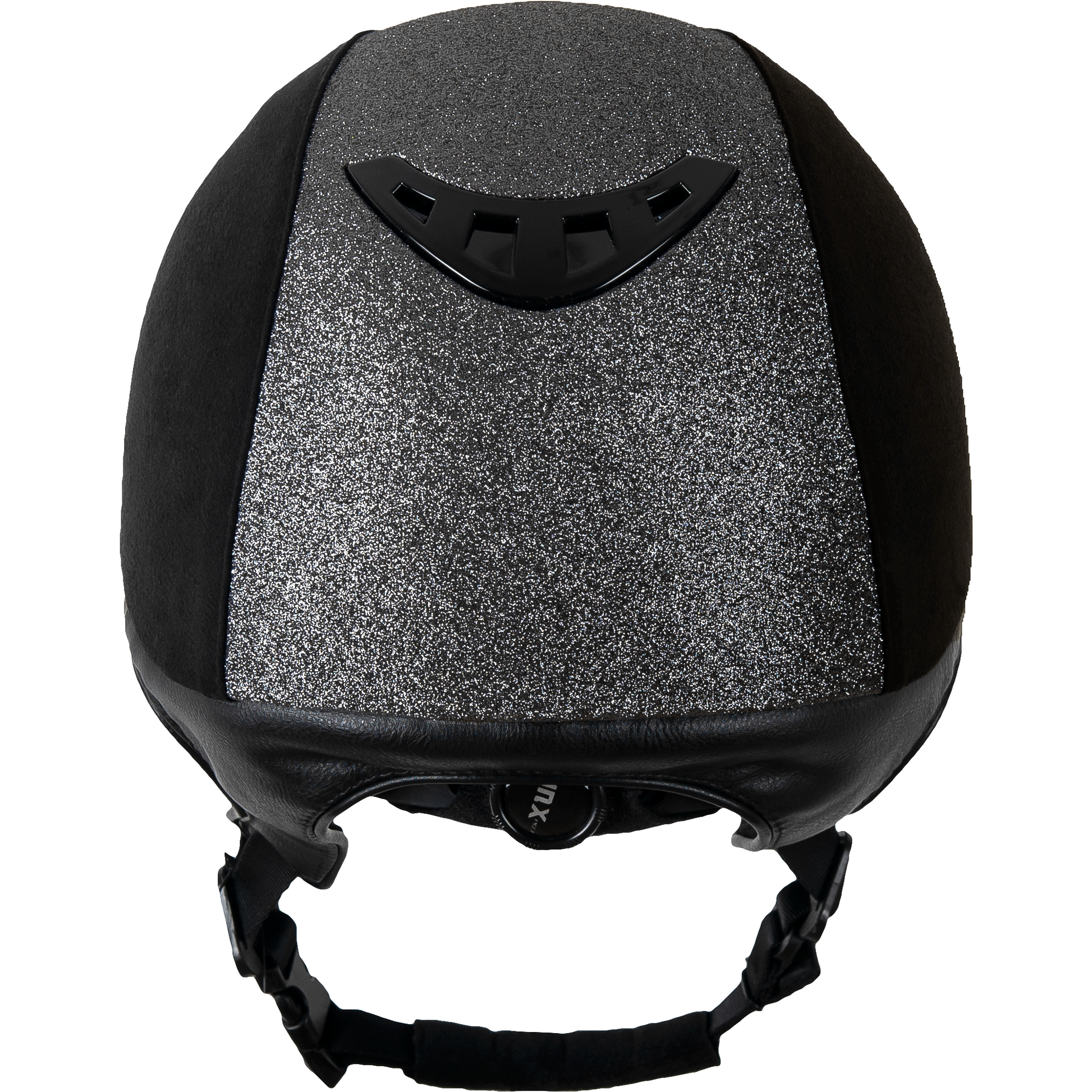 black microfibre helmet with silver sparkle