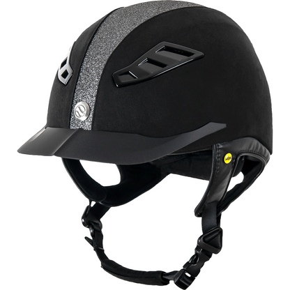 black microfibre helmet with silver sparkle