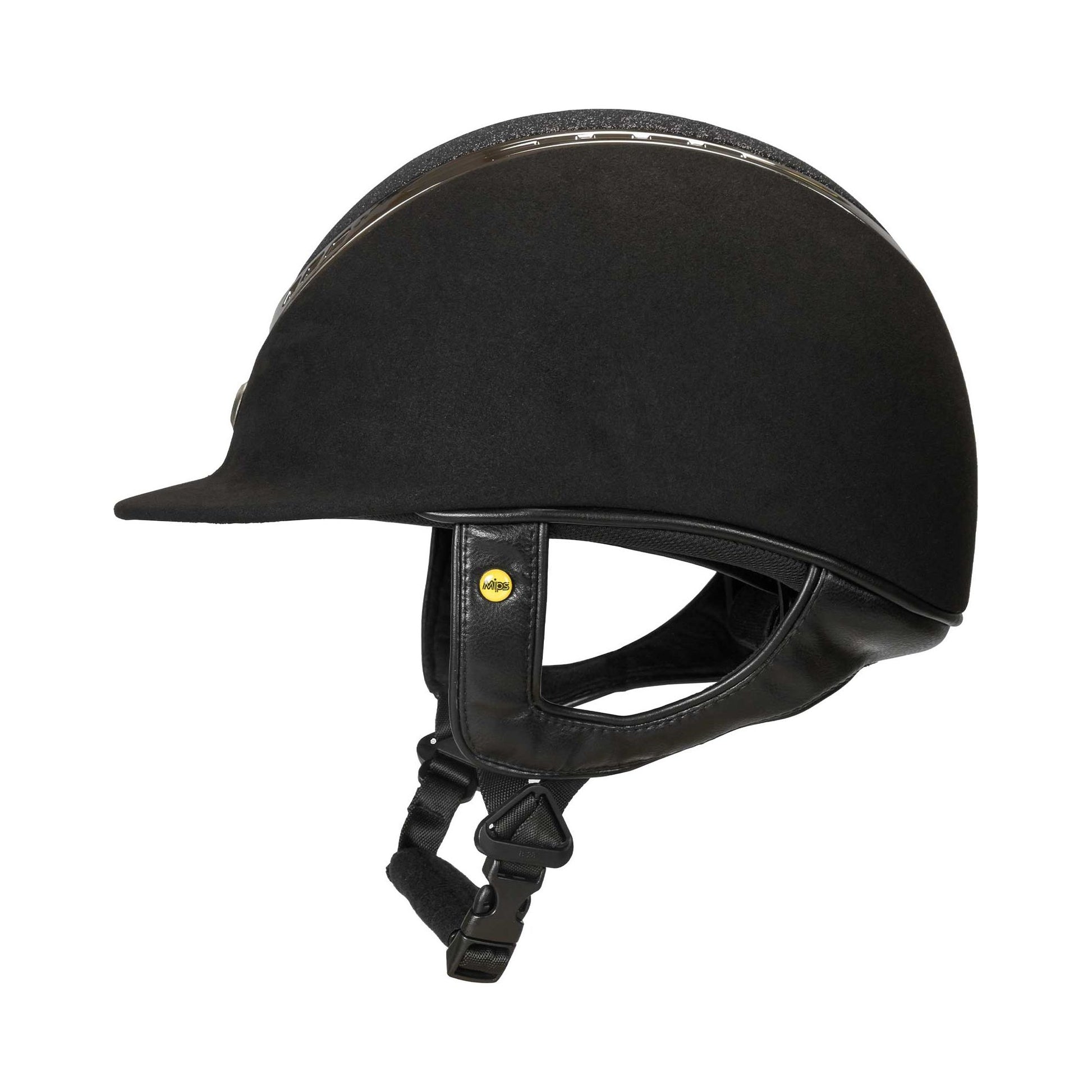 side view: black riding helmet with sparkle 