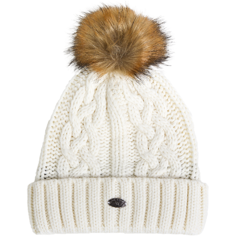 cream cable knit beanie with pompom