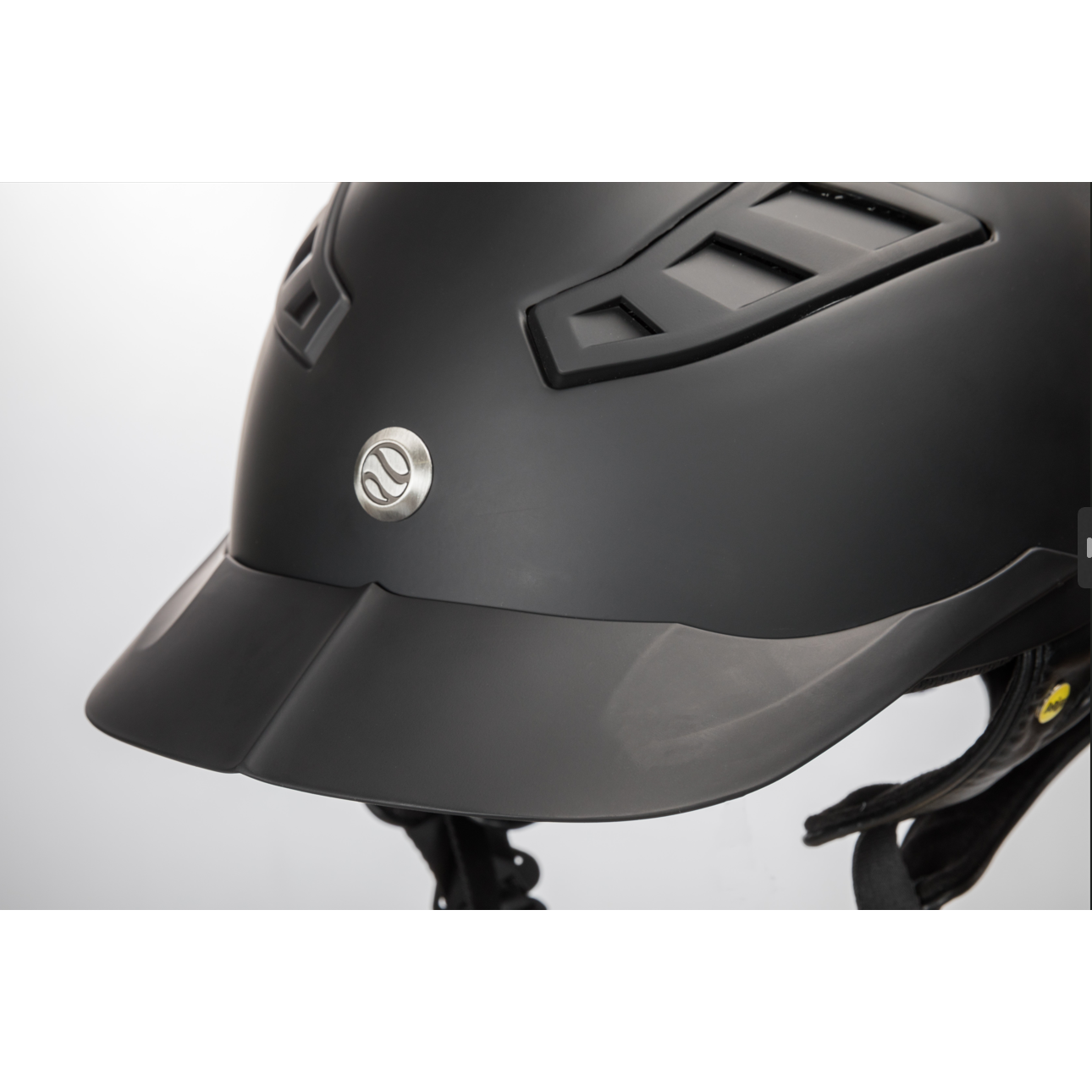 Black smooth riding helmet close up