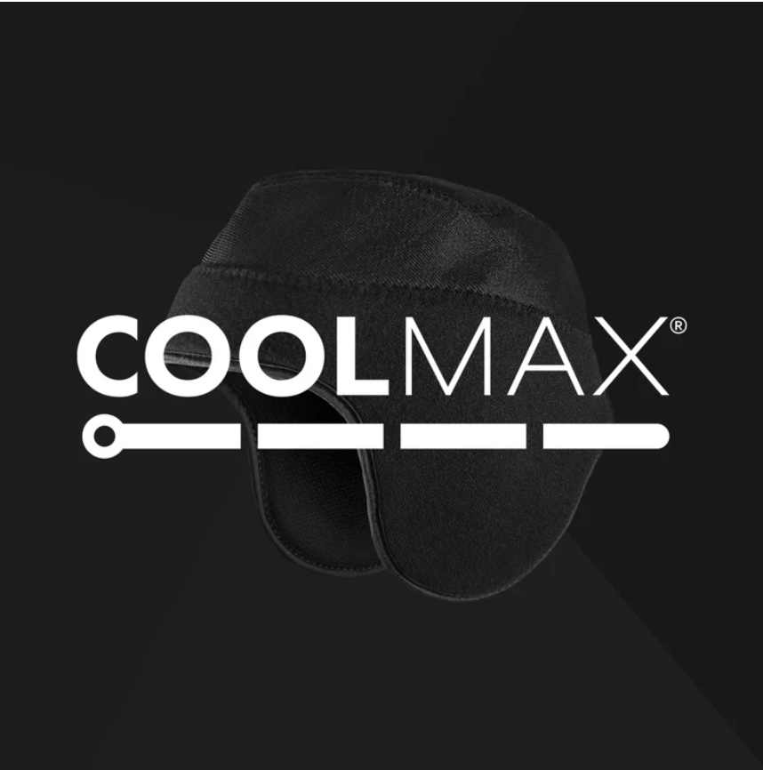 Coolmax material example behind coolmax logo