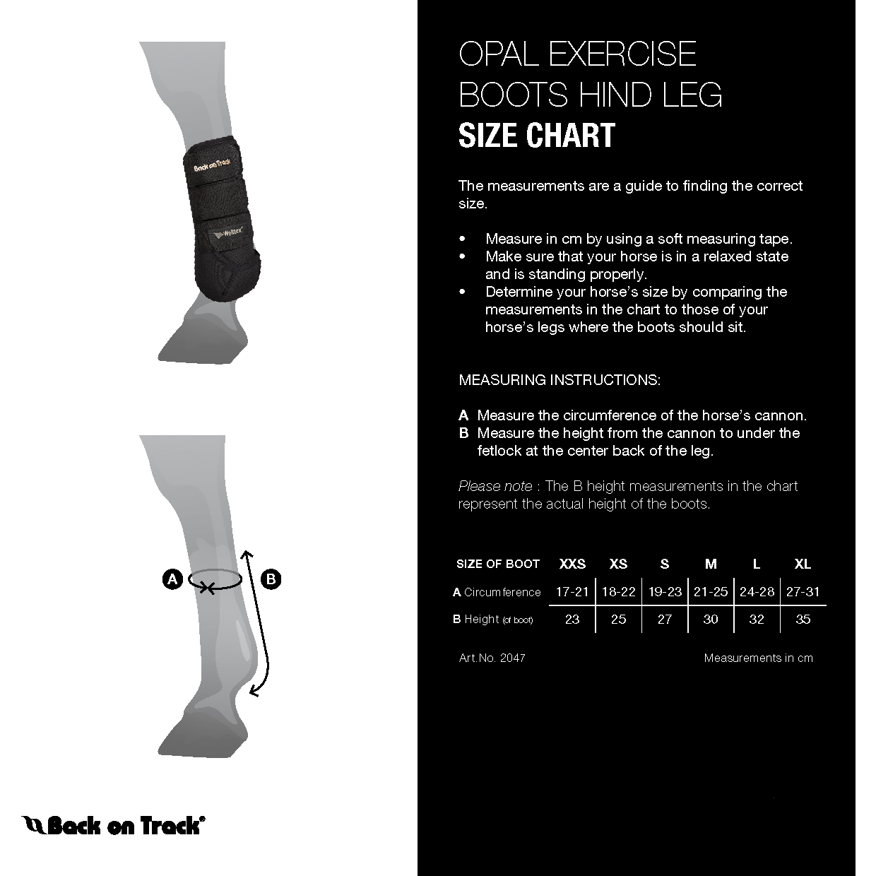 opal boots size guiide for hind legs