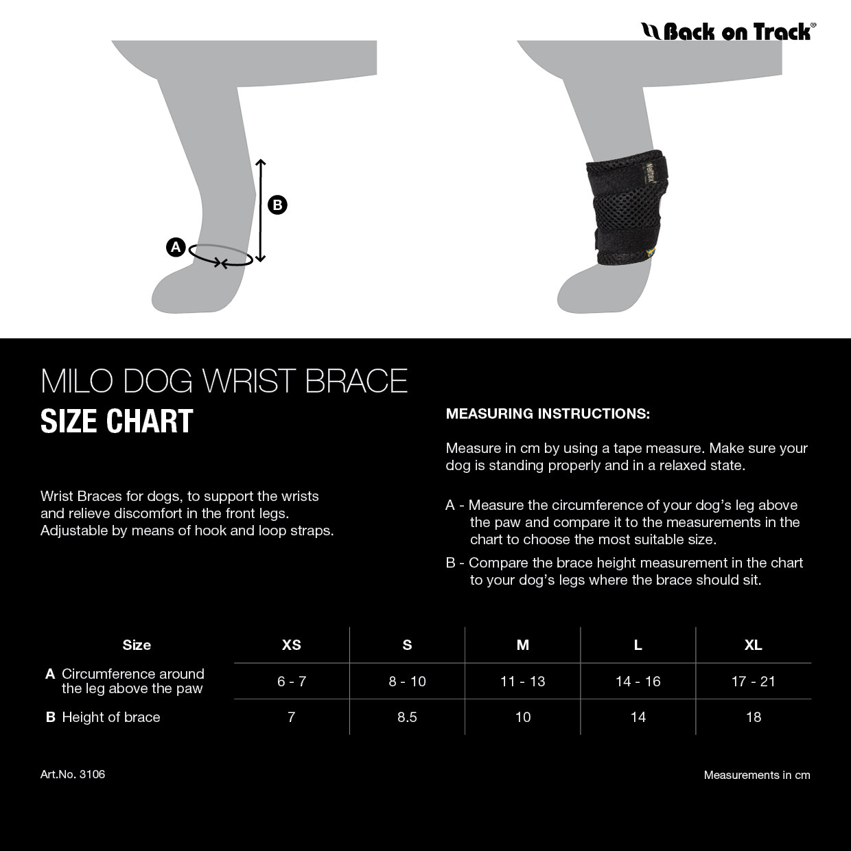 size guide for milo dog leg brace