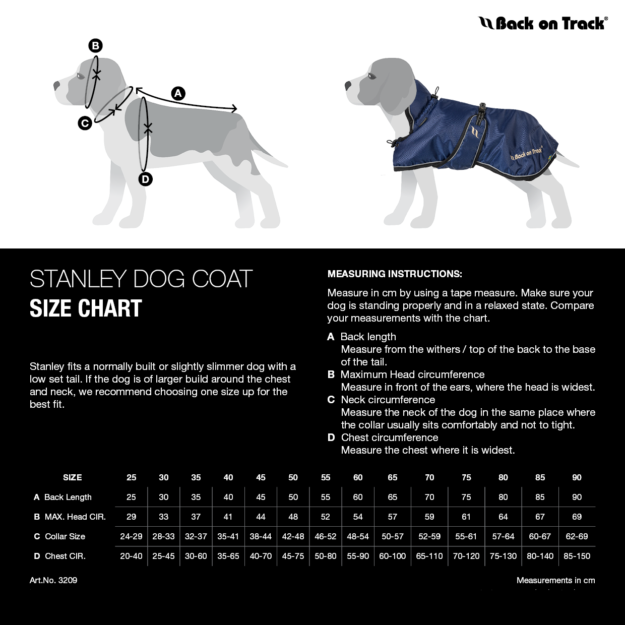 size chart for stanley dog coat