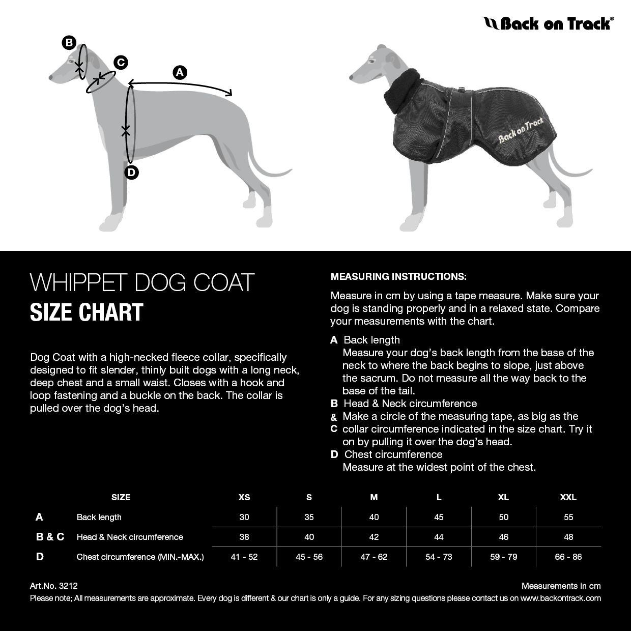 Whippet Coat Back on Track Products Australia