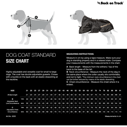 size chart for standard dog jacket