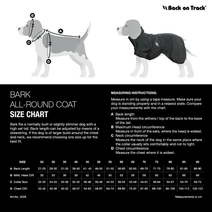 size chart for Bark dog coat