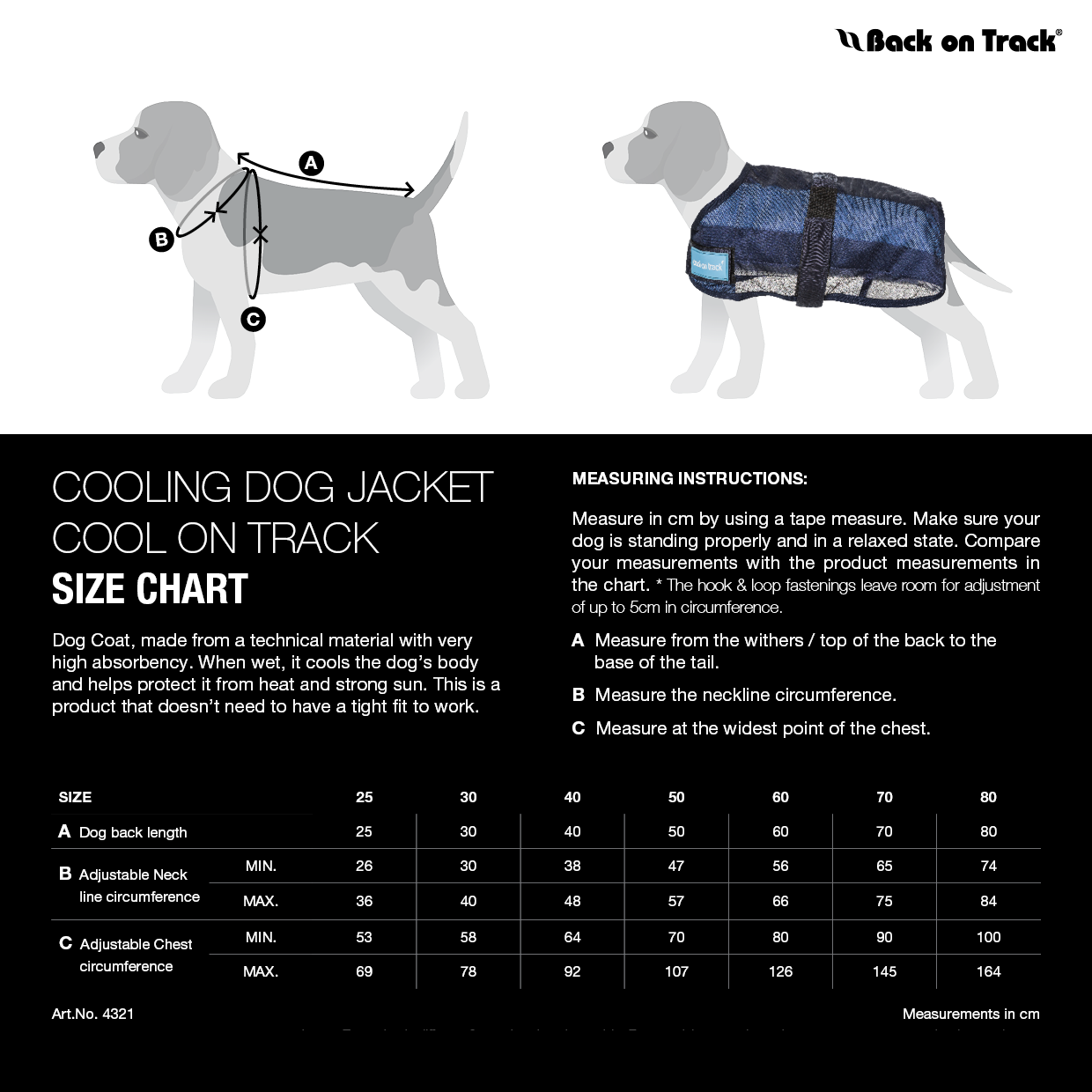 measuring guide for back on track cooling coat