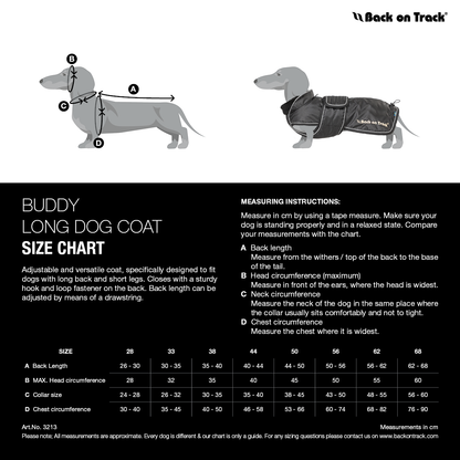 size chart for buddy dog jacket