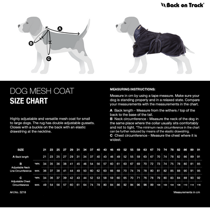 size chart for mesh dog coat