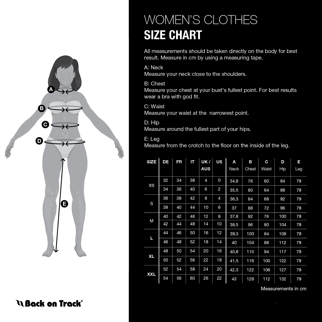 general size chart for womens clothing