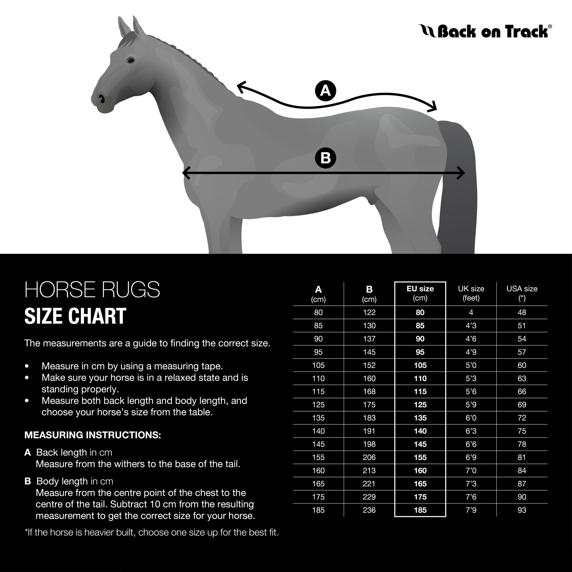 size chart for horse rugs