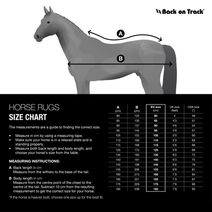 size chart for horse rugs
