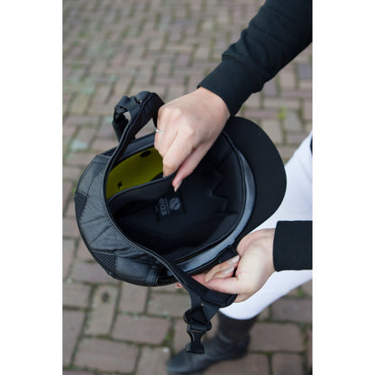 Black smooth riding helmet inside helmet