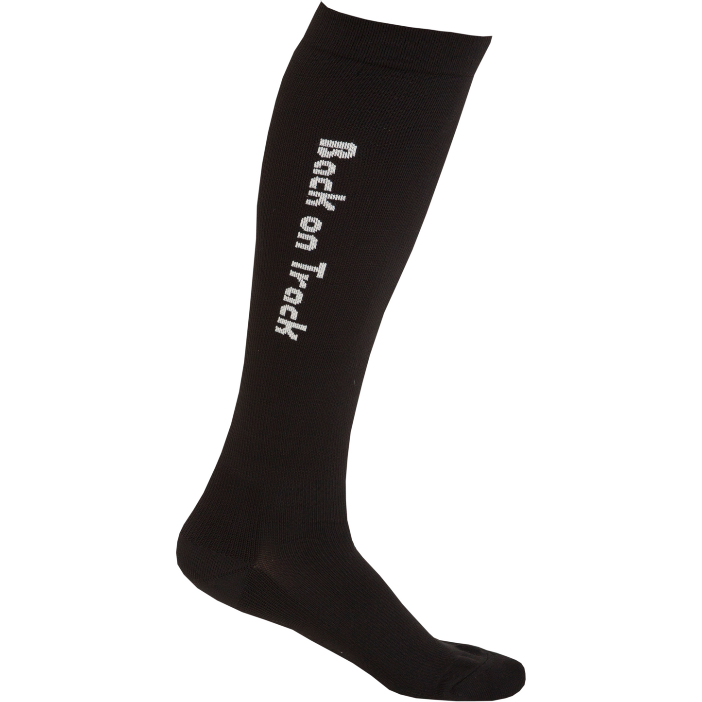 black knee sock with logo along side