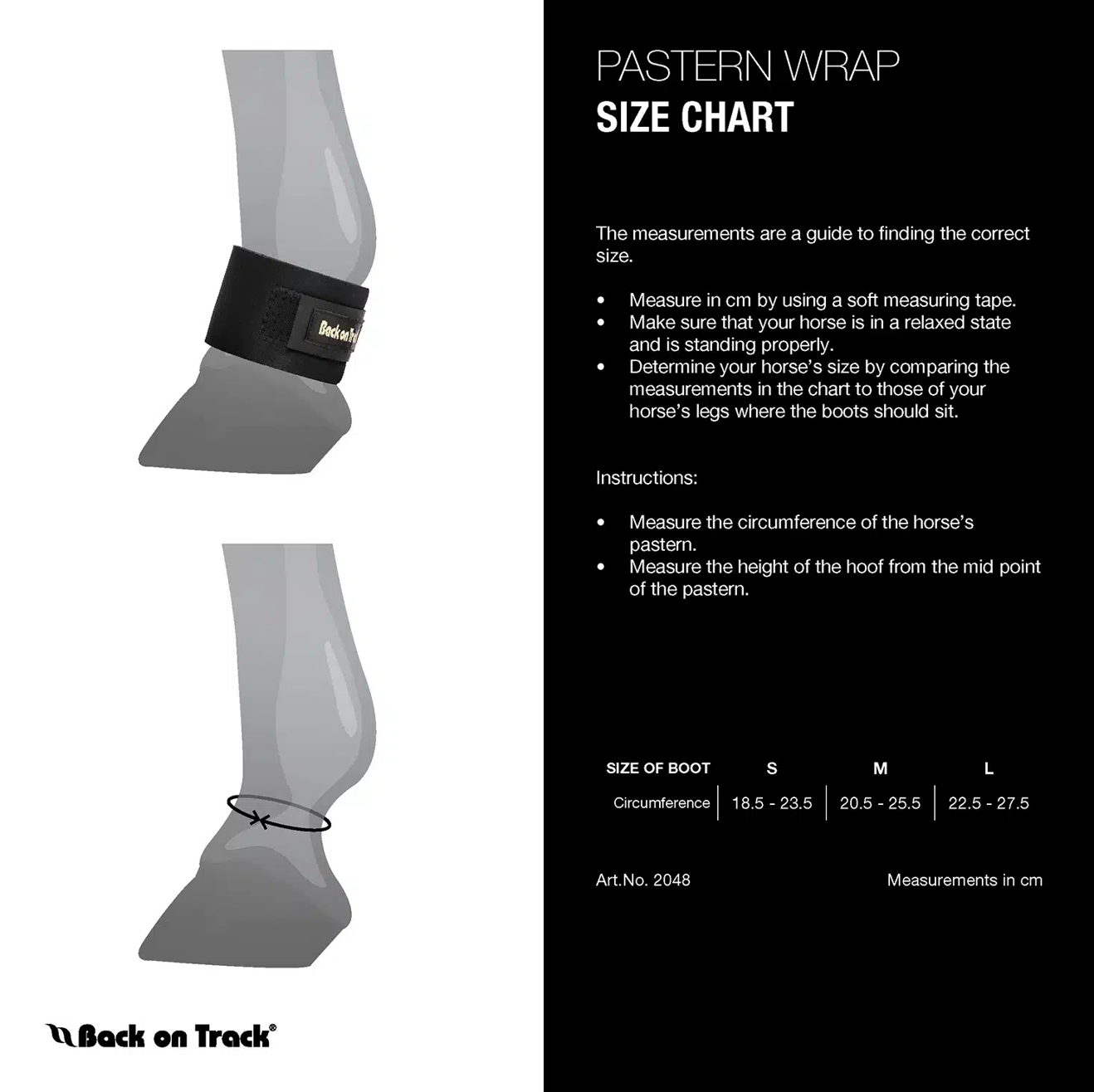 size guide for pastern wraps